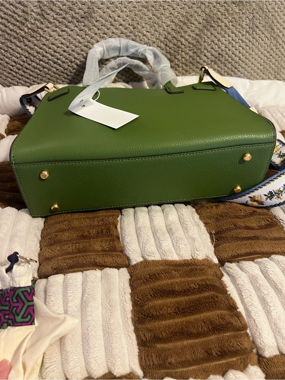 Tory Burch Walker Webbing Strap Small Satchel in Spinach Green NWTS!